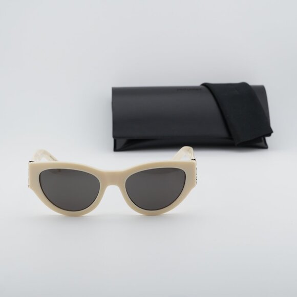 Saint Laurent SL M94 012 Sunglasses Shiny Ivory Cat Eye Frame, Grey Lenses